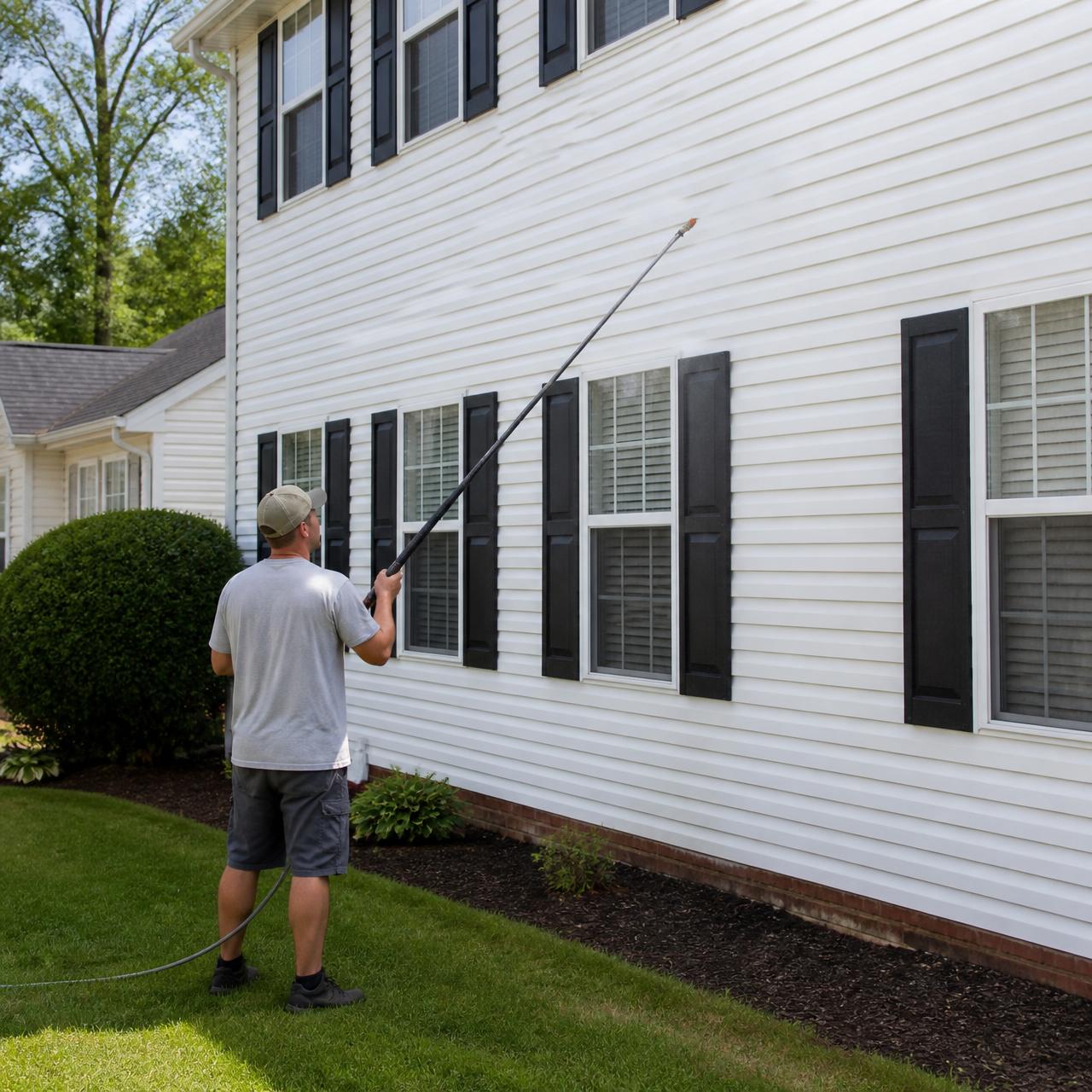 Soft washing the siding of a residential home